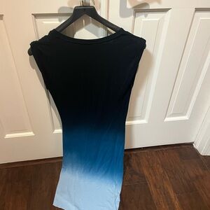 Young Fabulous & Broke Blue Ombré Dress Ruched Single Side Cap Sleeve
